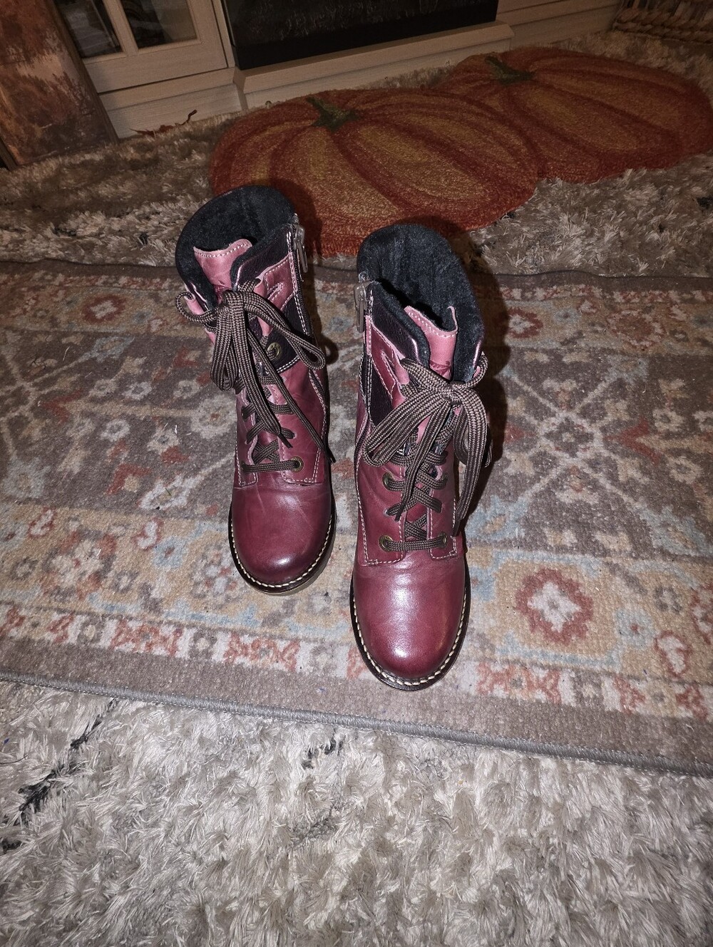 DROMEDARIS 'Kara/Cara' Combat Style Boots Burgundy/Violet/Red Size 5.5-6/36